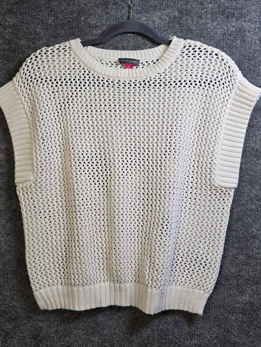 Vince Camuto Sweater Womens S Cream White Cotton Crochet Vest Sleeveless Beach
